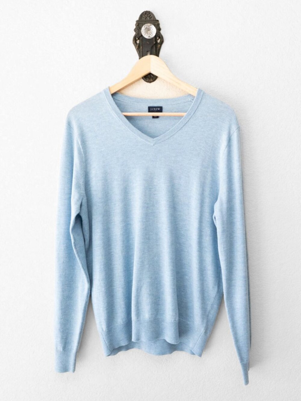 J Crew Sweater Mens M Light Blue V Neck Merino Wool Blend Cotton Pullover